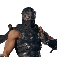 a man in a ninja costume with a sword and gloves