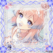 a picture of a girl with the words kokomi de mimi on it