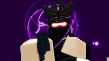 a cartoon character with a purple background is wearing a mask and goggles .