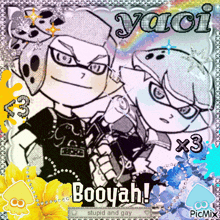 a picture of a boy and a girl with booyah written on it