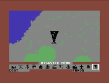 a computer screen shows a disaster menu with cost and funds at the bottom