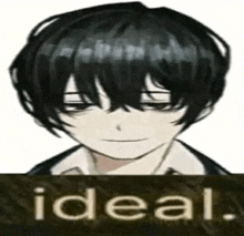 a close up of a person 's face with the words `` ideal '' written below it .