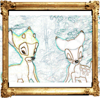 a picture of two deer in a golden frame