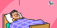 a cartoon drawing of a man laying on a bed