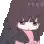 a pixel art drawing of a girl with long brown hair wearing a pink scarf .