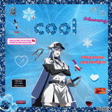 a picture of a girl with a sword and the word cool