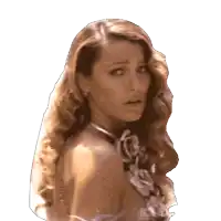 a close up of a woman 's face with a white background and a sticker that says ' lg ' on it