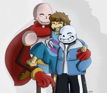 a drawing of papyrus sans and frisk with the letters skk on the bottom right