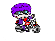a cartoon of a person riding a motorcycle