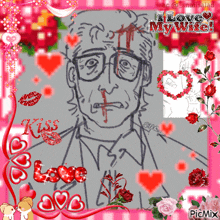 a drawing of a man with blood coming out of his nose and the words " i love my wife " on the bottom