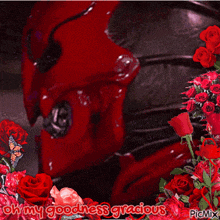 a picture of a red monster with the words oh my goodness gracious