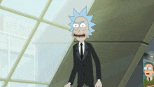 rick from rick and morty standing in front of a window