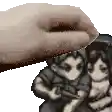 a pixel art of a hand touching a person 's head .