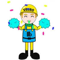 a cartoon character with a yellow helmet that says vesbo on it