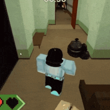 a screenshot of a video game shows a person in a hallway