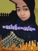 a woman wearing a hijab is surrounded by the words waalaikumsalam