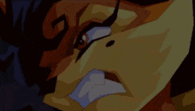 a close up of a cartoon character 's face with a very angry expression