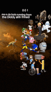 a bunch of cartoon characters are running from the diddy
