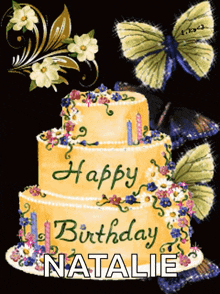 a birthday cake for natalie with butterflies and flowers on it