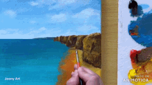 a person is painting a picture of a beach with the words made in animatica below it