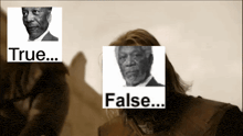 a picture of a man with a beard and the words true and false on it