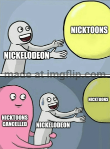 a cartoon of a person reaching for a nickelodeon ball