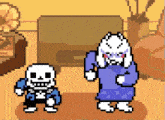 a pixel art of a skeleton and a sheep standing next to each other