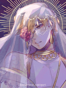 a drawing of a woman with a flower in her hair and the words handsome kakigori on the bottom