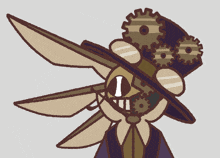 a cartoon drawing of a rabbit wearing a top hat with gears on it