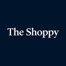 a dark blue background with the word the shoppy in white letters