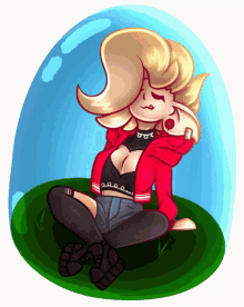 a cartoon drawing of a girl in a red hoodie