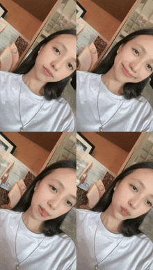 a woman taking a selfie with four different angles