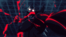 a drawing of a monster with red eyes and a red background