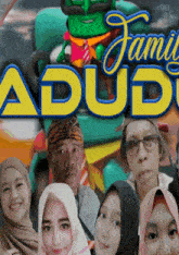 a group of people standing in front of a sign that says jamu adudu