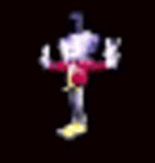 a pixel art of a nutcracker on a cross on a black background .