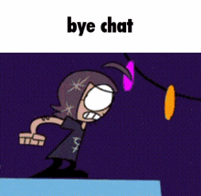 a cartoon character is standing in front of a string of christmas lights and says bye chat