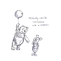 a drawing of winnie the pooh and piglet with the words nobody can be uncheered with a balloon below them