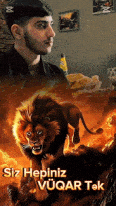 a poster with a lion and the words siz hepiniz vuqar tak on it
