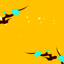 a yellow background with arabic writing and blue flowers on it