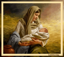 a painting of a woman holding a baby with the words l' ecriture design on the bottom right