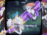 a cartoon of a man holding a sword with the caption happy moicy monday 3