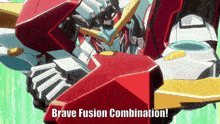 a robot with the words brave fusion combination on the bottom