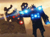 a silhouette of a person holding a glowing object