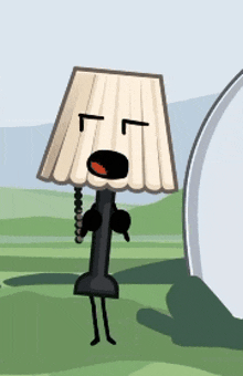 a cartoon drawing of a lamp with a closed mouth
