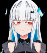 a close up of a girl with white hair and blue hair
