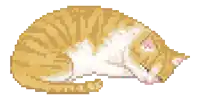 a pixel art of a cat sleeping on its back on a white background