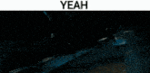 a man is kneeling down in front of a staircase with the words yeah above him