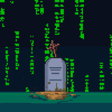 a pixel art drawing of a rocket with smoke coming out of it and a green background that says ' matrix '