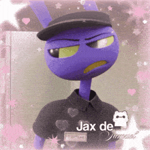 a purple cartoon character with the name jax de samuel