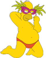 homer simpson is wearing a pink mask and red underwear